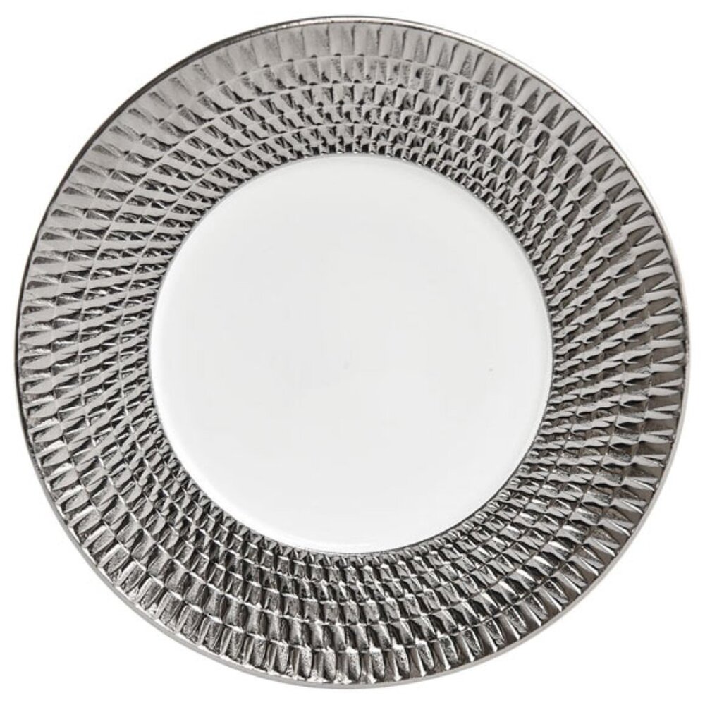 Bernardaud White and Silver Textured Charger Plate